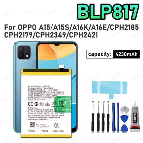 100% New High Quanlity BLP817 Battery For OPPO A15/A15S/A16K/A16E/CPH2185/CPH2179/CPH2349/CPH2421 Mo