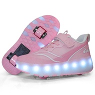 สี่ล้อ Roller Skates รุ่นนักเรียนล้อเด็ก Roller Skates Retractable Double Wheel Magic รองเท้าผ้าใบกี