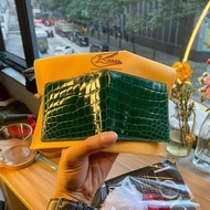 法國料光面寶石綠色手工鱷魚皮革銀包
