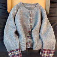 Plaid Knitted Round Neck Sweater - Casual Fall/Winter Women's Sweater