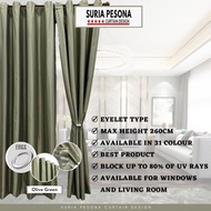 A9-Ready Made Curtain Siap Jahit Langsir ,Langsir RAYA Kain Tebal (JENIS RING)Curtain Blackout ShiningGreen Pastel