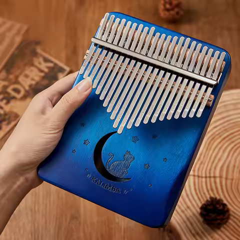 17 key Mahogany Kalimba 21 Key Thumb Piano Finger Piano for Beginner Cat Moon Mbira Gifts for Adults