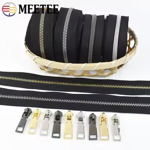2-10Meters 5# Metal/Nylon/Resin Zippers Tape By The Meter with Zip Sliders for Sewing Bag Clothes Zi