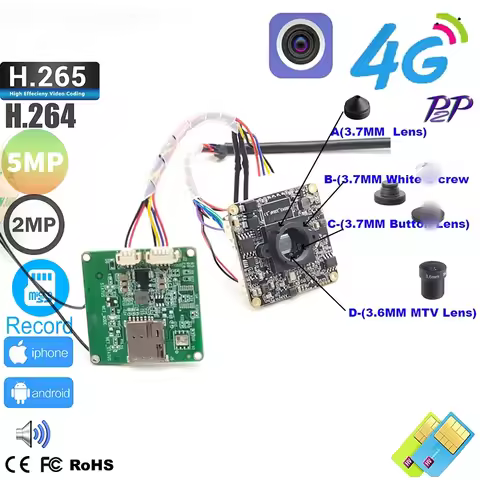 DIY 5MP IMX335 2MP IMX307 EU 3G 4G SIM Lte IP Camera Module 1920P 1080P Mini 4G Hole Audio TF Card S