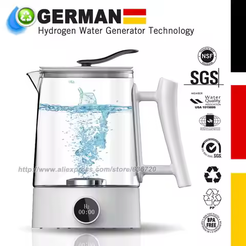 1600 PPB Rich Hydrogen Water Pitcher, Generator Electrolysis Electric Tea Kettl with SPE and PEM Con