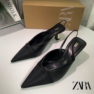 Zara Fashionable Pointed Toe Stitching Shoes Laced-Up Back Empty Sandals Women Stiletto Pumps High Heel