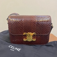 Celine 蛇皮紋凱旋門包teen triomphe bag 紅棕色