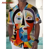 รูปแบบเรขาคณิตที่มีสีสันเสื้อฮาวายสําหรับชายเพลงลาย 3D พิมพ์เสื้อแขนสั้นลําลอง Aloha เสื้อเสื้อหลวม