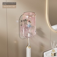 Kệ bàn chải dán tường nhựa trong suốt kèm cốc kèm miếng dán Toothbrush holder with cup and stickers【