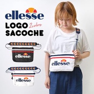 日本 ellesse 白色尼龍布 黑紅間LOGO 扁身 長方 斜咩袋