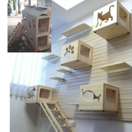 PAKET LENGKAP CATSWALL MODULAR SYSTEM PLAYGROUND CAT CONDO RUMAH MAINAN KUCING KAYU LOMPAT DINDING