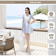 BBSTORE'S Short Linen Streetwear Dress with Stylish Leaf Collar and Puffed Short Sleeves - DAE47T