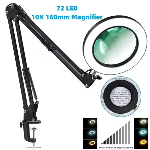 72LED 8X/10X NEW Illuminated Magnifier USB 3 Colors LED Magnifying Glass for Soldering Iron Repair/T