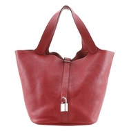 愛馬仕 Picotin Lock GM 手提包，Taurillon Clemence 皮革，2013 年款，紅色/銀色五金，□Q，托特包，A5 尺寸，皮帶扣，女士 [二手]