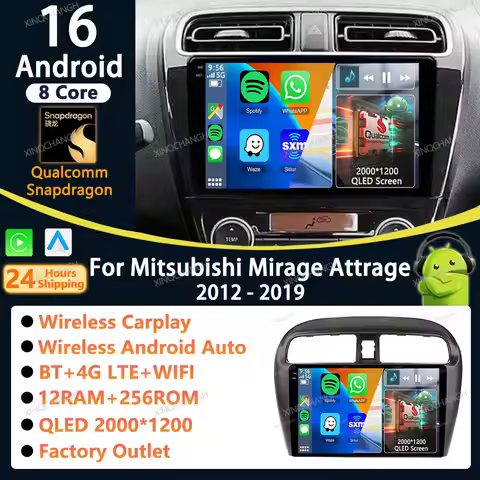 Android 16 Car Radio Carplay Auto For Mitsubishi Mirage Attrage 2012 2018 2019 Space Star 2014 Acces