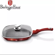 HOT🔥BERLINGER HAUS 28CM SQUARE INDUCTION GRILL PAN MARBLE COATING WITH GLASS LID-BURGUNDY METALLIC/I