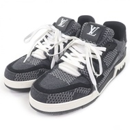全新 □LOUIS VUITTONLouis Vuitton 2024 LV Trainer Line Damier Denim 低筒運動鞋 黑色 8 碼 義大利製造 男款