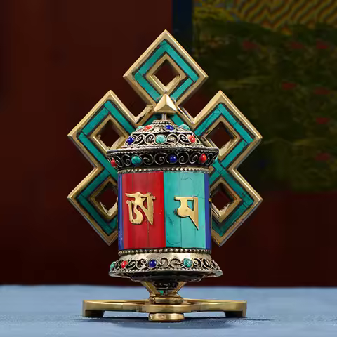 Nepal handmade finger twisting prayer wheel, Tibetan desktop six-character Mantra copper rotating wh