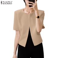 ZANZEA Women Korean Daily Fashion Short Sleeves Round Neck Solid Color Blazer