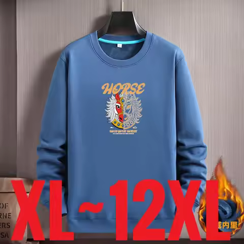 Big Size 12XL Men's Sweatshirt Fleece Lined Pullover Male Cotton Extra Plus Clothes 6xl 7xl 8xl 9xl 