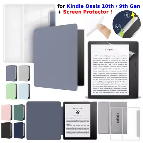 For Kindle Oasis 10th Generation Case 9th Gen + Screen Protector Sleep Cover PU Leather Transparent