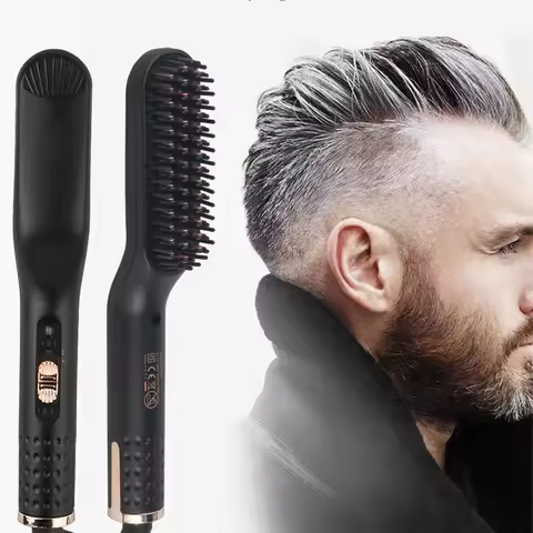 Portable Hair Straightener Brush Men Fluffy Hair Electric Curling Beard Straightener Beard Care Shor