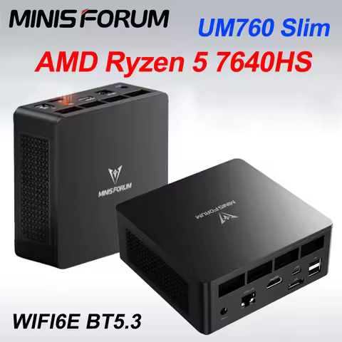 MINISFORUM UM760 Slim Mini PC AMD Ryzen 5 7640HS Windows 11 Pro 2*DDR5 2*M.2 SSD WiFi6E BT5.3 MINI P