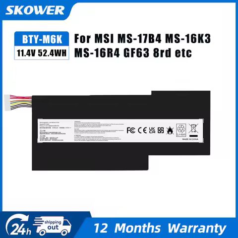 SKOWER BTY-M6K Battery for MSI MS-17B4 MS-16K3 GF63 Thin 8RD 8RC GF75 3RD 8RC 9SC GF65 9SE SX 10SDR