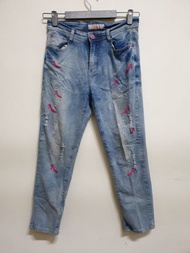2768時尚fashion jeans藍色高跟鞋圖案休閒牛仔褲#全館三件免運或買三送一(100元以下)
