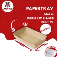 Papertray M Kraft FULL Lamination 16x9x3.5 cm / Dine In Brown Food Container / Snack Food Tray / Foo