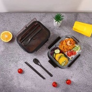 全城熱賣 - 保鮮盒帶排氣孔便當盒分隔玻璃飯盒微波爐上班族餐具飯盒 二分格餐具飯盒咖色