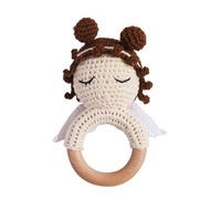 【In Stock】2025 New Arrival Best-Selling Baby Rattle 1-Piece Angel Handmade Crochet Teether Safe Wood