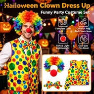YTAR  Halloween Clown Costume Cosplay Joker Circus Clown Suit Adult Kids Party Role Play Outfit with