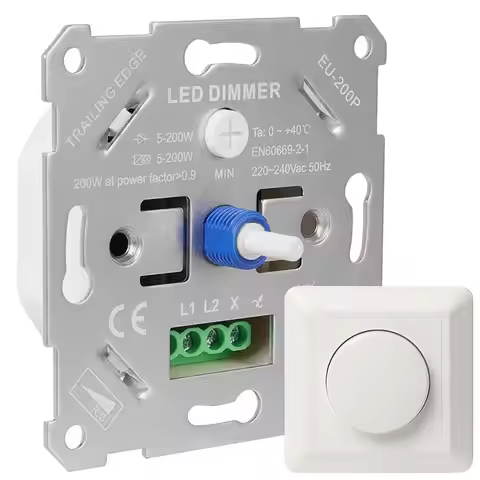 Y42A-White Cover Plate Included LED Dimmer Switch 230V For Dimmable Leds/Halogen Lamps 5 To 200W