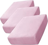 Stretch Cushion Cover, Soft Velvet Plush Cushion Slipcover Seat Sofa Covers Furniture Protector with Elastic Bottom (Pink, 3)