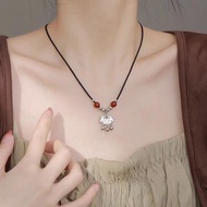 New Chinese Style Safe Lock Necklace Women 2023 New Style Ethnic Style Necklace Benming Year Red Agate Black Rope Clavicle Chain Jewelry Girls Necklace iu Cute Jewelry Wear Matching Accessories Gift Jewelry