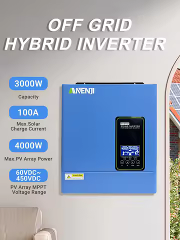ANENJI 110V 3KW 24V Hybrid Solar Inverters Pure Sine Wave OnOff Grid inversores híbridos 100A MPPT W