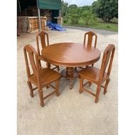 ชุดโต๊ะไม้สักแท้ ชุดโต๊ะอาหารทรงกลม 4 ที่นั่ง ผลิตจากไม้สักทองทั้งชุด ((ส่งฟรี ยกเว้นภาคใต้))