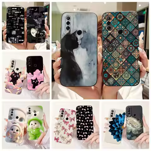 For Huawei Y6p Y7p Case Cute Cat Grid Pattern Cover Soft Silicone Phone Case For Huawei Y7p Y 6p Hua