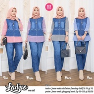 KEMEJA Ladiva Set Blouse Shirt Vero and Baggy Pants Amanda Navy