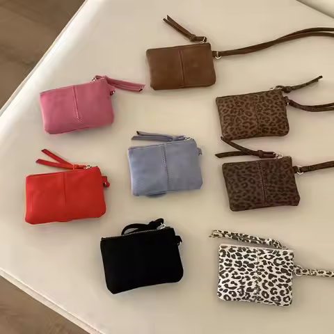 New Leopard Print Suede Coin Purse Portable Lipstick Key Bag Women Shoulder Bag Small Wallet Mini St