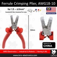 Wire Ferrule Crimping Plier, Copper Tube, Bare Pipe, AWG 18-10, 1.5-6.0mm2 (4 sizes)