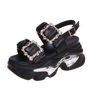 Women Summer Platform Bling Sandals Breathable Wedges 9CM High Heels Ladies Crystal Beach Slippers C