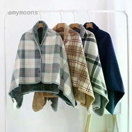 Amymoons Japanese Plaid Wearable Shawl & Blanket Nap Blanket Wearable Plaid Plush Blanket With Butto