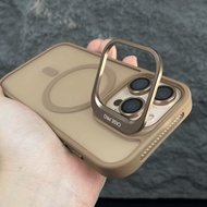 Luxury Desert Gold Matte Fold Stand Magnetic Phone Case for iPhone 17 16 11 12 13 14 15 Pro Max 16 P