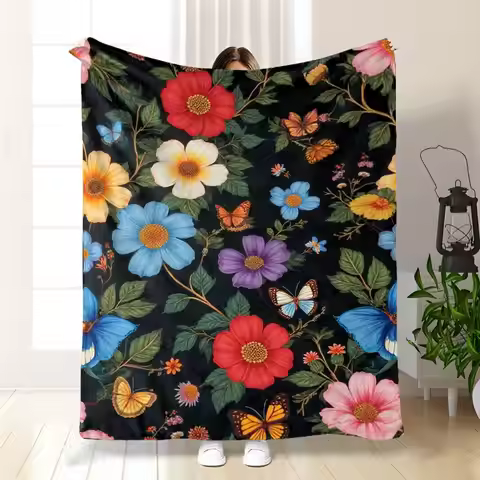 Throw Blanket 280GSM Flannel Luxury Soft & Warm 280GSM Flannel Throw Blanket with Embroidered Floral