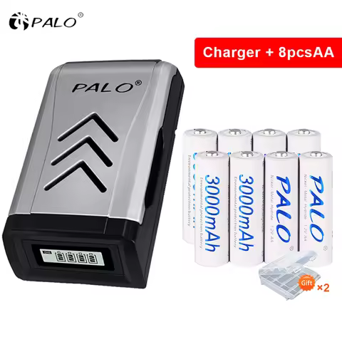 Palo 1.2V AA Rechargeable Battery 3000mAh Ni-MH Pre-charged Rechargeable Bateries + Battery Charger 