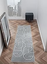 Annabel Modern Geometric Area Rug for Kitchen, 2x7 Contemporary Arched and Linear Blue Runner, High-