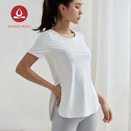 MOVING PEACH Women Yoga T Shirt Sports Gym Side slits Top Breathable Fitness Running Short sleeve CT