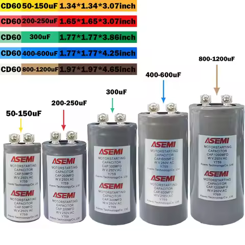 CD60 With Terminals AC Motor Starting Capacitor 125V 250V 50uF 150uF 200uF 250uF 800uF 1000uF 1200UF